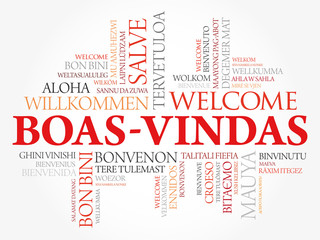 Boas-Vindas (Welcome in Brazilian Portuguese) word cloud in different languages, conceptual background
