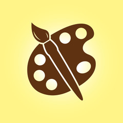 Paint brush with palette icon. Flat design style.