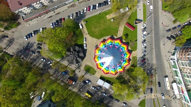 Aerial view of the flower shop in the central park of Kaliningrad