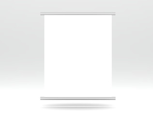 Blank roll up banner display on white background.Template mockup.3d render