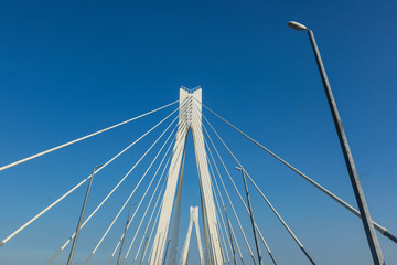 Муромский вантовый мост через реку Оку. Самый красивый мост России. Владимирская область, город Муром, Россия.