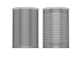 Metallic Ribbed Tin Cans. 3d render.