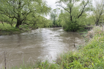 The drained river and its bank.