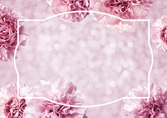 Mothers day concept of pink carnation flowers background with copy space