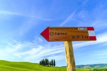 Walking route direction around Tuscany countryside Italy