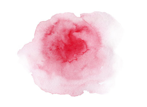 Bright hand painted pink watercolor texture stain isolated on white background
