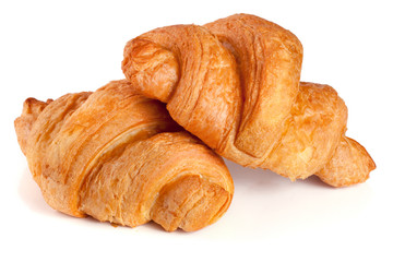 two croissant isolated on white background closeup