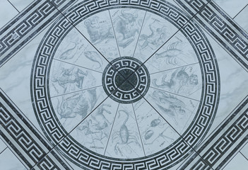Fototapeta na wymiar Sacred geometry. Zodiac circle with horoscope signs. Astrological symbols: Aries; Taurus; Gemini; Cancer; Leo; Virgo; Libra; Scorpio; Sagittarius; Capricorn; Aquarius and Pisces