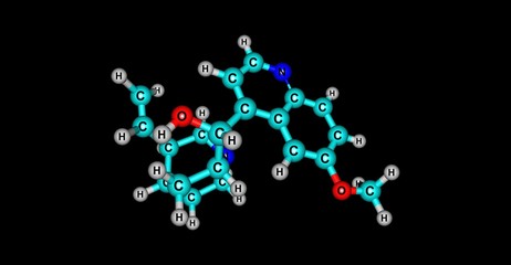 Quinine molecular structure isolated on black