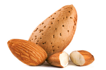 almond nuts isolated on white background close-up macro