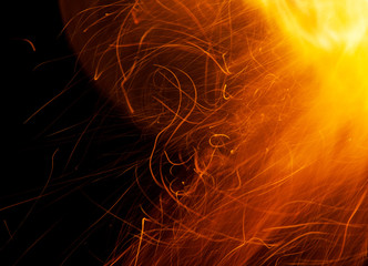Flame of fire with sparks on white background
