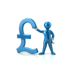 Blue man holding pound sterling symbol