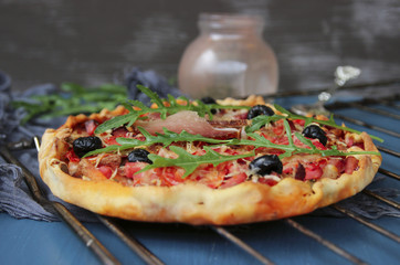 Pizza and arugula. fast food