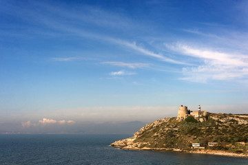 Fototapeta na wymiar Cagliari, torre di Sant'Elia e mare, Sardegna