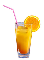 Glass of orange juice with fruit