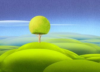 Beautiful digital illustration of a peaceful natural countryside landscape
