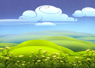 Obraz premium Beautiful digital illustration of a peaceful natural countryside landscape