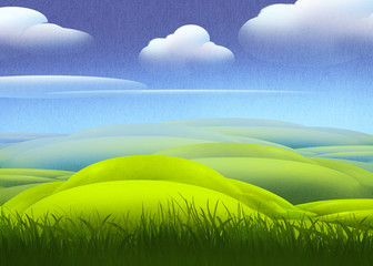 Beautiful digital illustration of a peaceful natural countryside landscape