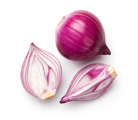 Sliced Red Onions Isolated on White Background