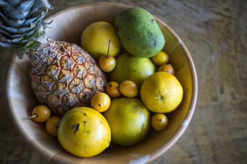 Bowl of tropical fruit from the local farmers market in Salvador, Bahia, Brazil