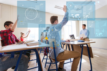 Obraz premium group of students and teacher with papers or tests