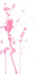 Naklejka na ściany i meble Pink watercolor splashes and blots on white background. Ink painting. Hand drawn illustration. Abstract watercolor artwork