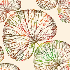 Vintage style autumn leaves. Decorative seamless pattern. Vibrant colors.