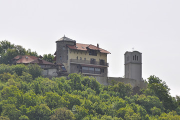 Fototapeta na wymiar Church of assumption on the hill in Ovcar and Kablar gorge. Monastery of st assumption