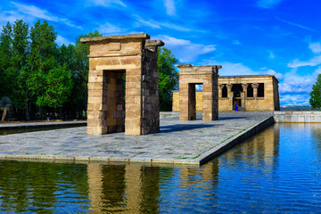 Fototapeta premium The Temple of Debod (Templo de Debod) is an ancient Egyptian temple in Madrid, Spain. The temple was rebuilt in one of Madrid parks, the Parque del Oeste, near the Royal Palace of Madrid