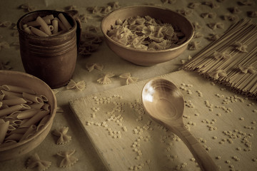 Composition of uncooked italian pasta