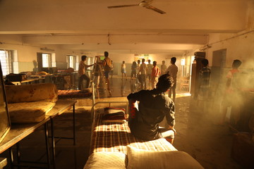 Silhouette of people in hostel
