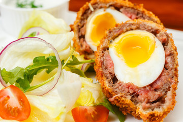 English food, Scotch eggs served with lettuce