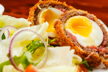 English food, Scotch eggs served with lettuce