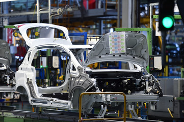 Car bodies on the production line