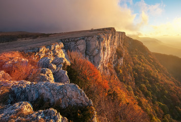 Beautiful mountain landscape in autumn time during sunset
