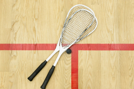 squash rackets and ball top view