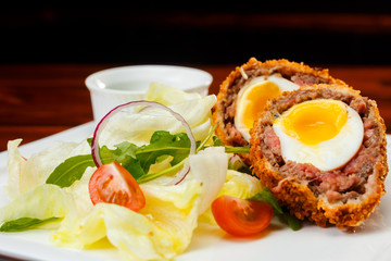 English food, Scotch eggs served with lettuce