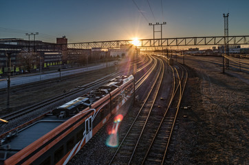 Fototapeta na wymiar Train at sunset