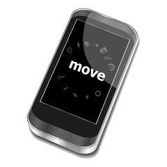 Text Move. Business concept . Smartphone with business web icon set on screen