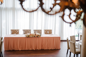 Wedding decorations. Decoration on the table. Flower composition.