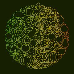 Fruit Vegetable Line Icons Design