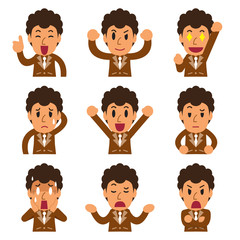Cartoon businessman faces showing different emotions