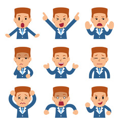 Set of vector cartoon businessman faces showing different emotions