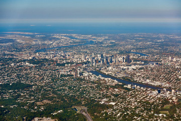 Aerial panoramic view of Brisbane CBD, Australia 