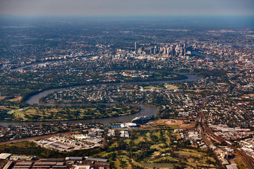 Aerial panoramic view of Brisbane CBD, Australia  - obrazy, fototapety, plakaty