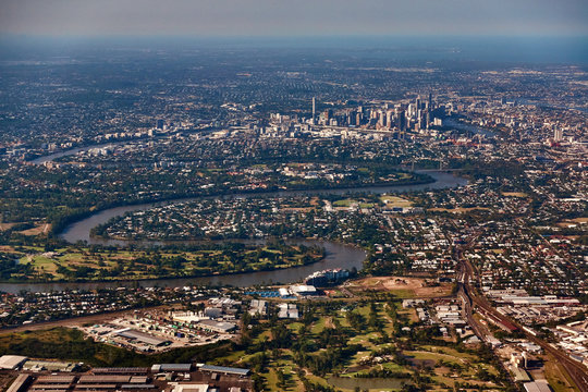Aerial panoramic view of Brisbane CBD, Australia 