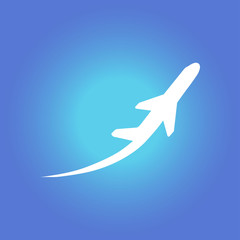 Airplane flight tickets air fly travel takeoff silhouette element. Plane symbol. Travel icon. Flat design.