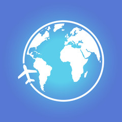 Airplane icon travel. Trip round the world. Flat design style.