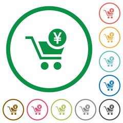 Checkout with Yen cart flat icons with outlines