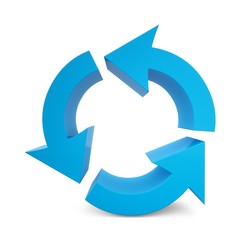 3D rendering illustration of three circular arrows, logo design
